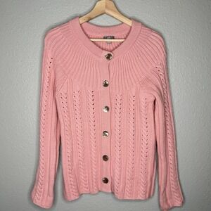 J Jill‎ Pink Angora Blend Cozy Cable Rib Knit Button Front Cardigan Sweater S